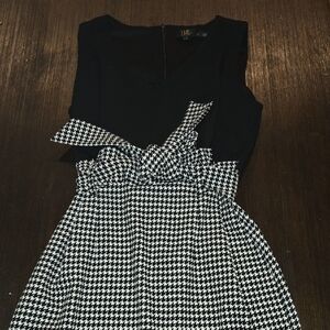 Black & White Houndstooth Dress with Tie Waist